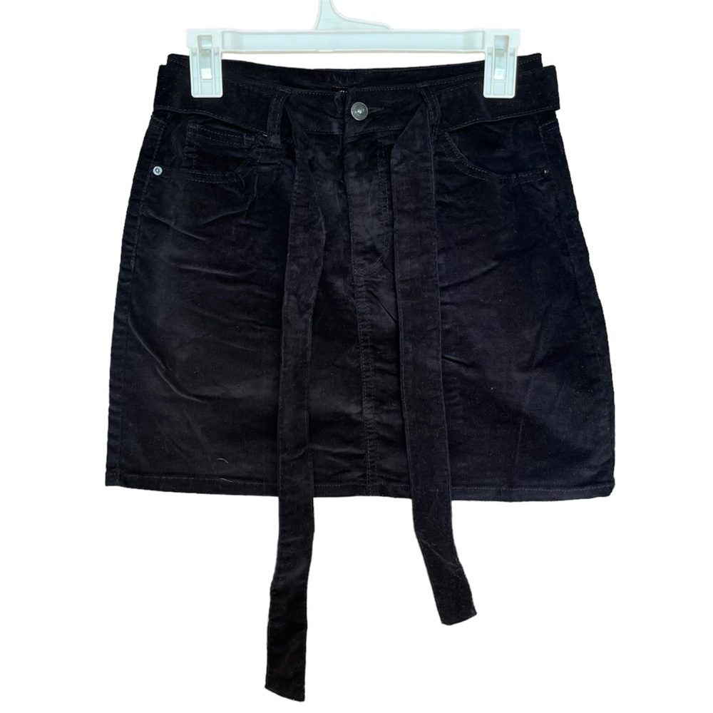 Black Corduroy Mini Skirt with Belt